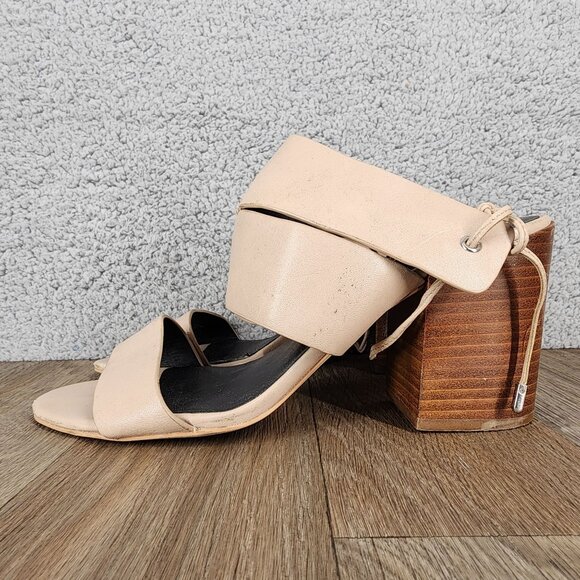 Rebecca Minkoff Women's Size 8.5 Beige Leather Strappy Block Heel Sandals - Picture 2 of 11